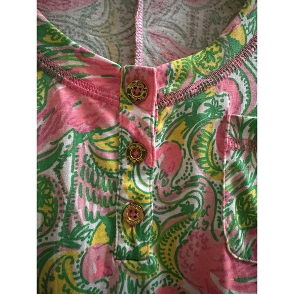 Lilly Pulitzer Britton Hot Wings Pink Green T-shirt Flamingo Dress S Pima Cotton - Picture 7 of 13